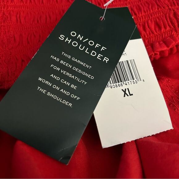 Lauren Ralph Lauren Smocked On/Off-The-Shoulder Top Red XL NWT - Picture 7 of 7